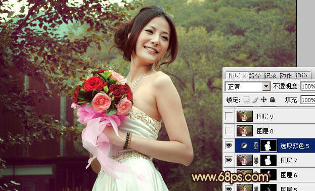 Photoshop将外景婚片打造出流行的青褐色效果