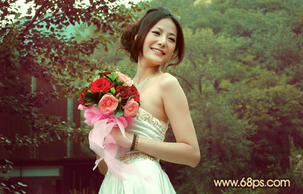 Photoshop将外景婚片打造出流行的青褐色效果