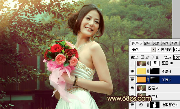 Photoshop将外景婚片打造出流行的青褐色效果