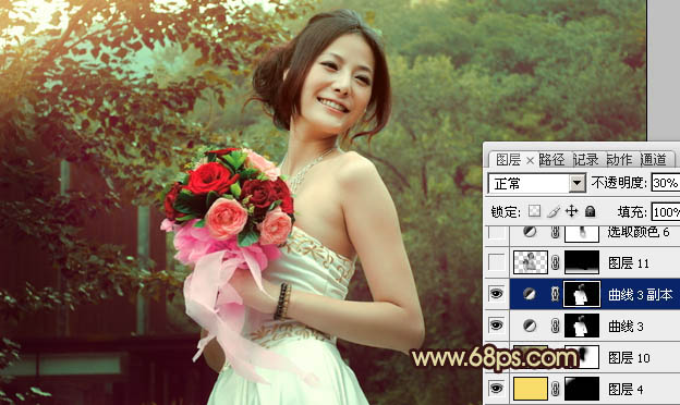 Photoshop将外景婚片打造出流行的青褐色效果