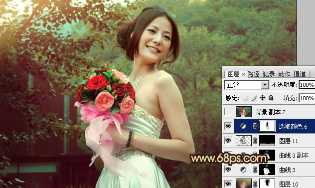 Photoshop将外景婚片打造出流行的青褐色效果