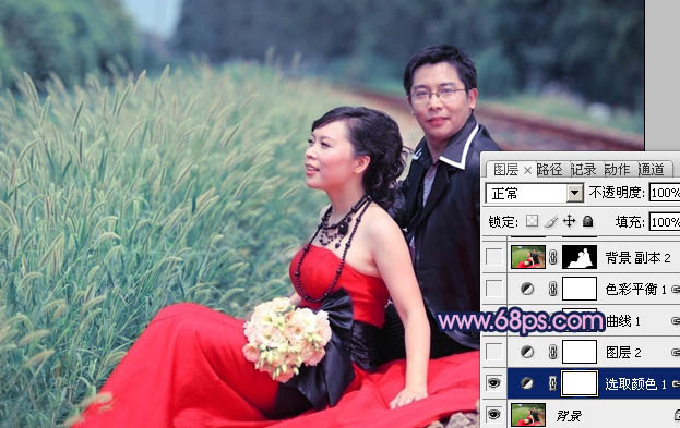 Photoshop将铁轨婚片调制成暗调青蓝色效果
