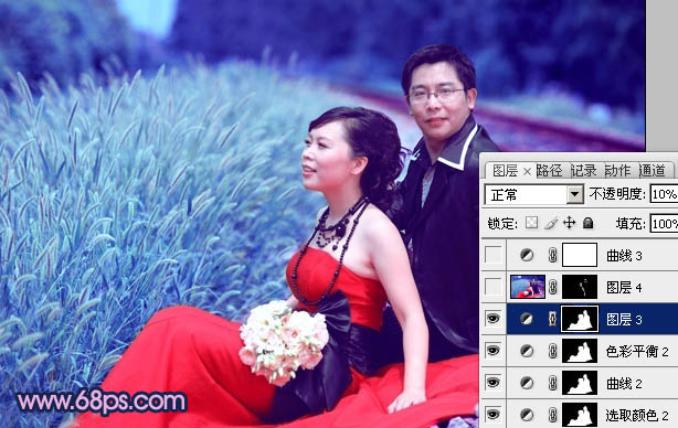 Photoshop将铁轨婚片调制成暗调青蓝色效果