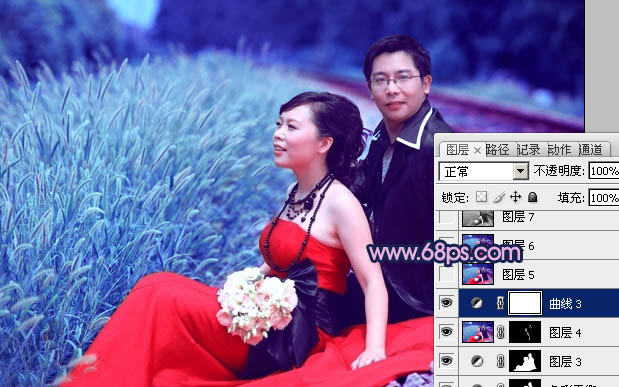 Photoshop将铁轨婚片调制成暗调青蓝色效果
