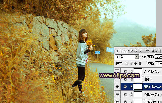 Photoshop将山野人物图片调成橙黄的秋季色