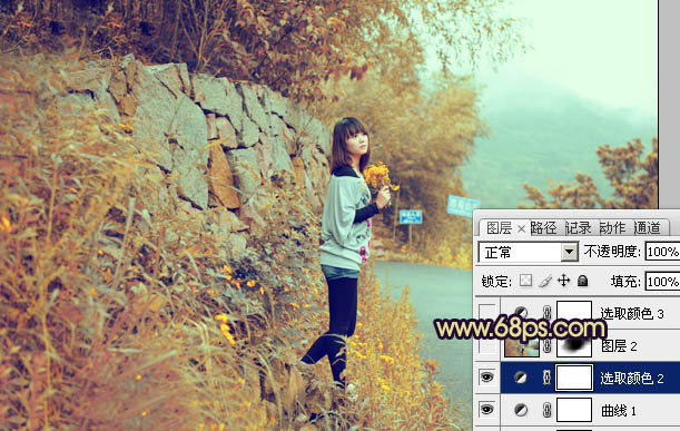Photoshop将山野人物图片调成橙黄的秋季色