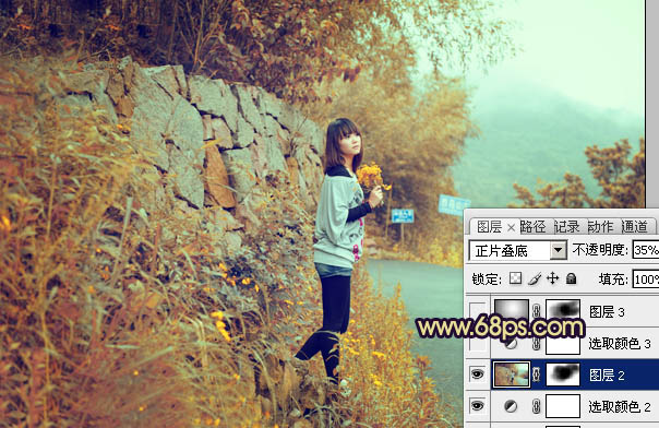 Photoshop将山野人物图片调成橙黄的秋季色