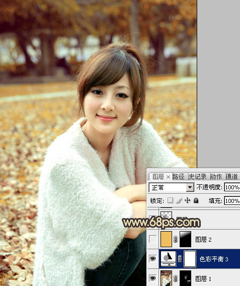 Photoshop将公园女孩图片调制出甜美的黄褐色效果