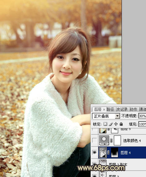 Photoshop将公园女孩图片调制出甜美的黄褐色效果