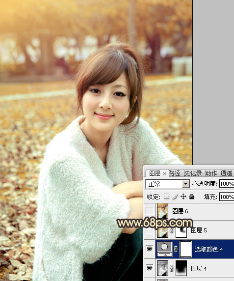 Photoshop将公园女孩图片调制出甜美的黄褐色效果