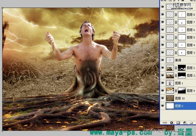 Photoshop合成吓人的树妖制作教程