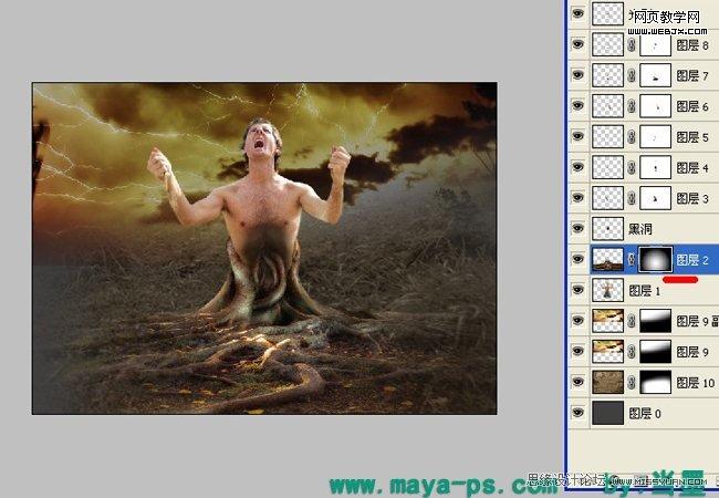 Photoshop合成吓人的树妖制作教程