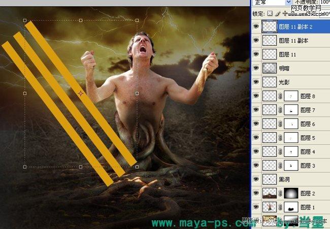 Photoshop合成吓人的树妖制作教程