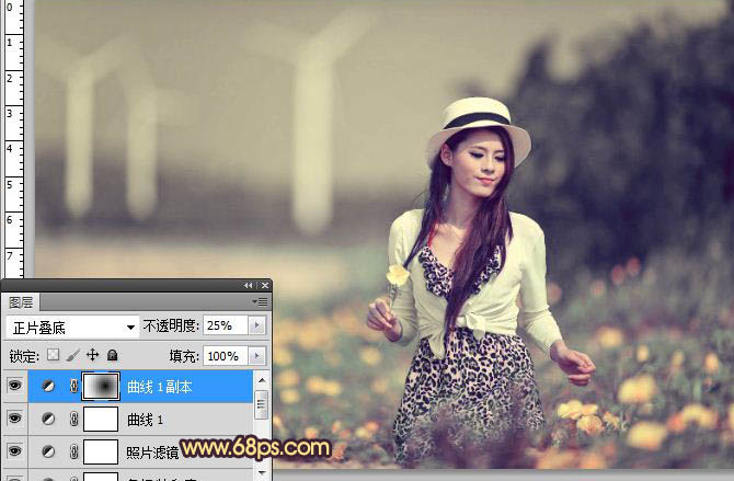 Photoshop将外景美女图片调成漂亮的暖褐色