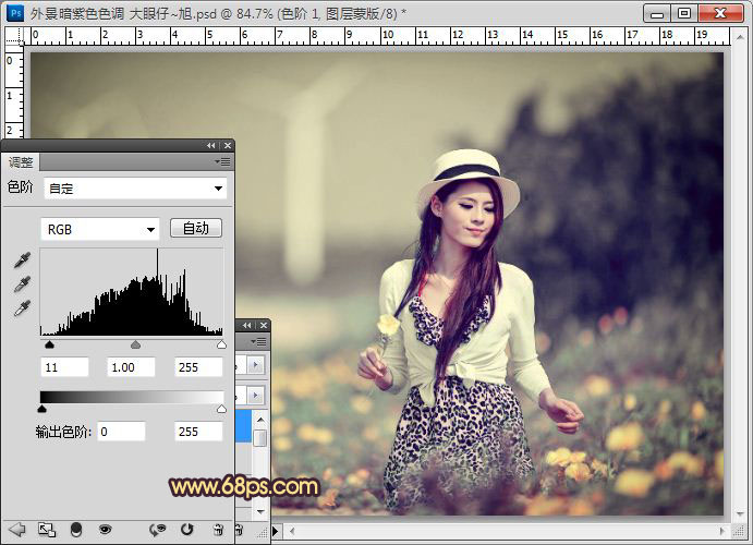Photoshop将外景美女图片调成漂亮的暖褐色