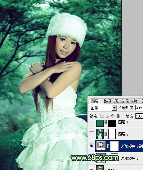 Photoshop将外景美女图片调制出漂亮的暗调青绿色效果