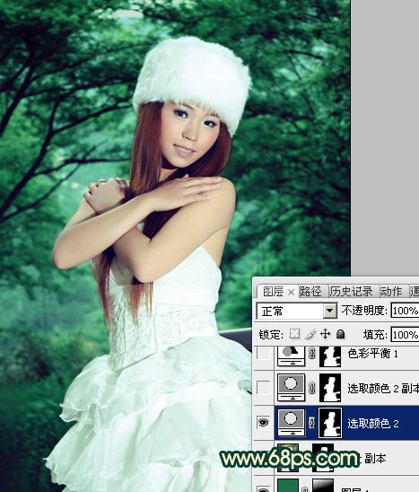 Photoshop将外景美女图片调制出漂亮的暗调青绿色效果