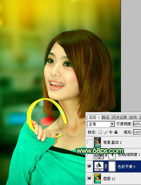 Photoshop将室内美女图片调制出流行的甜美黄青色效果