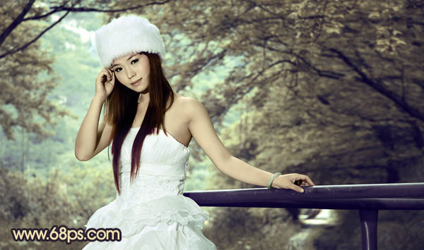 Photoshop将外景婚片调制出柔和的灰调黄蓝色效果