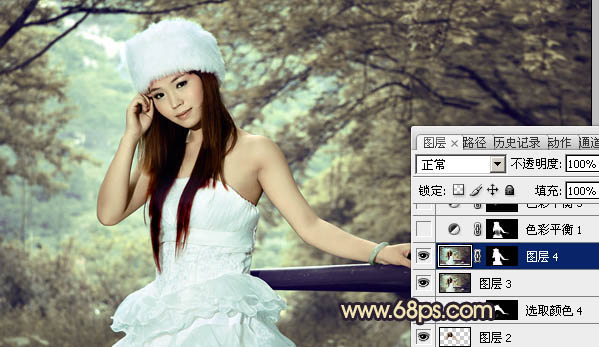 Photoshop将外景婚片调制出柔和的灰调黄蓝色效果