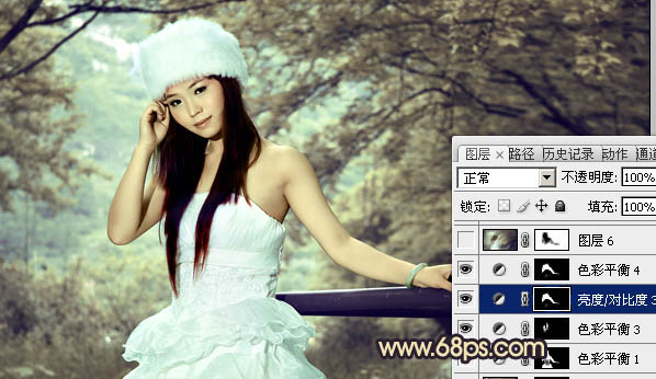 Photoshop将外景婚片调制出柔和的灰调黄蓝色效果