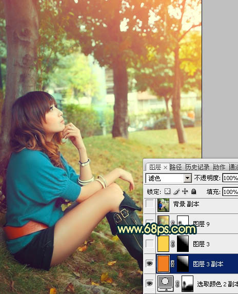 Photoshop将外景女生图片调制出柔美的夏日暖色调效果