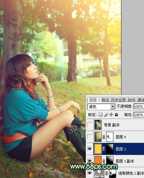 Photoshop将外景女生图片调制出柔美的夏日暖色调效果