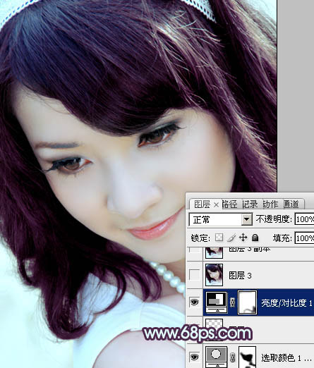 Photoshop将女生头像图片调出经典的朦胧紫色调效果