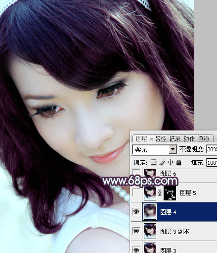 Photoshop将女生头像图片调出经典的朦胧紫色调效果