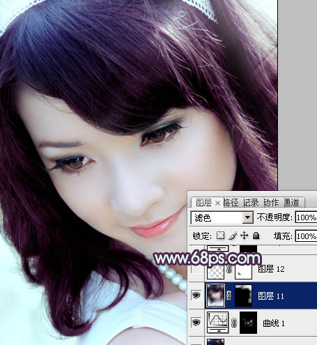 Photoshop将女生头像图片调出经典的朦胧紫色调效果
