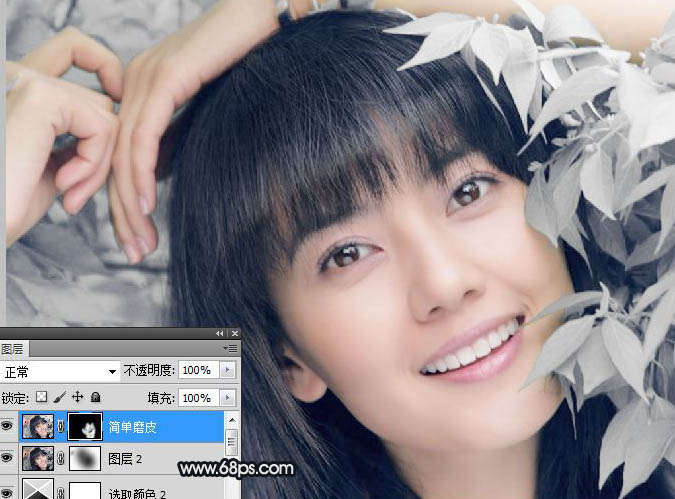 Photoshop将绿色背景女孩图片打造出非常干净的中性色效果
