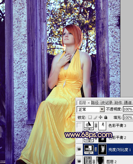 Photoshop将窗户上女孩图片调制出柔美的橙蓝色