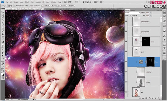 photoshop合成绚丽的潮流星光美女插画效果