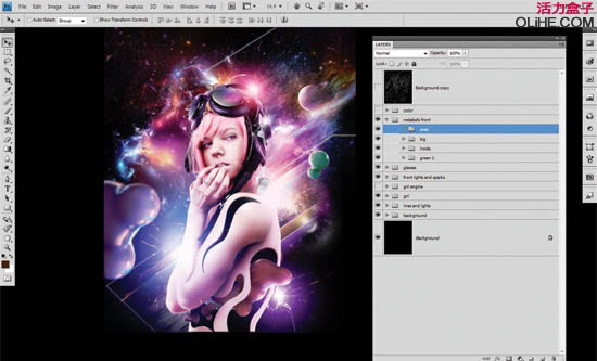 photoshop合成绚丽的潮流星光美女插画效果