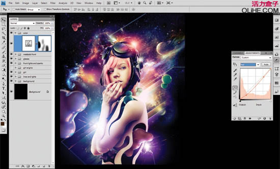 photoshop合成绚丽的潮流星光美女插画效果