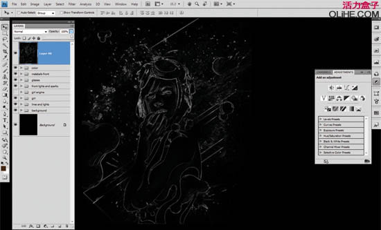 photoshop合成绚丽的潮流星光美女插画效果