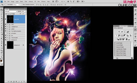 photoshop合成绚丽的潮流星光美女插画效果