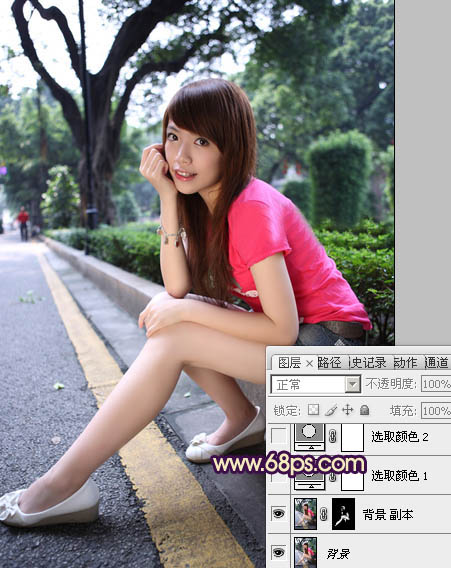 Photoshop将公路人物图片调成灿烂的暖色调