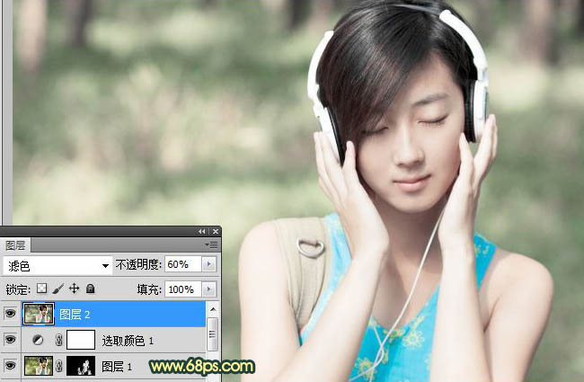 Photoshop为音乐女孩加上柔和甜美的夏季色