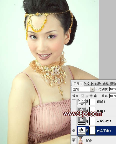 Photoshop调出人物图片甜美的粉青色