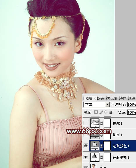 Photoshop调出人物图片甜美的粉青色