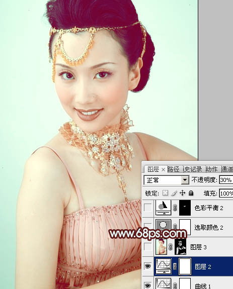 Photoshop调出人物图片甜美的粉青色