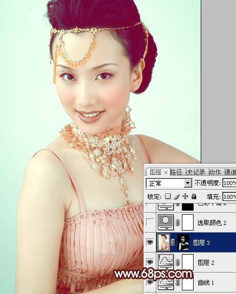 Photoshop调出人物图片甜美的粉青色