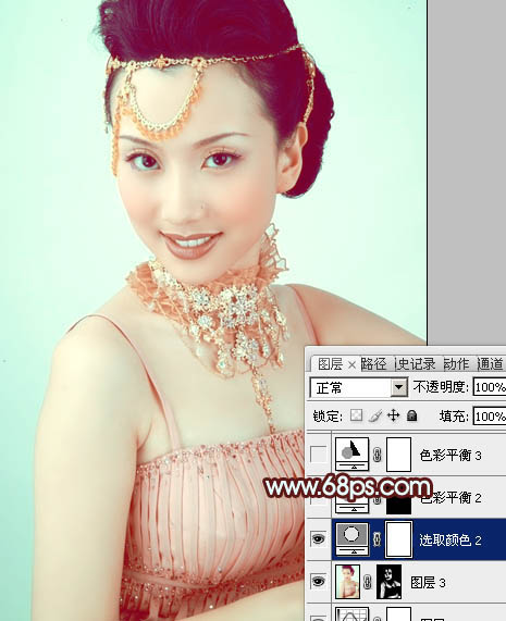 Photoshop调出人物图片甜美的粉青色