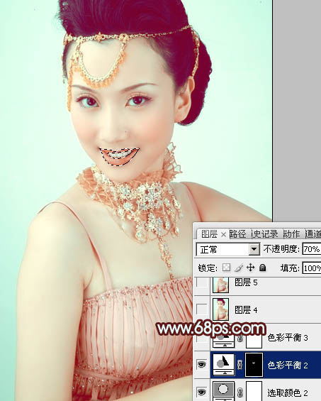 Photoshop调出人物图片甜美的粉青色