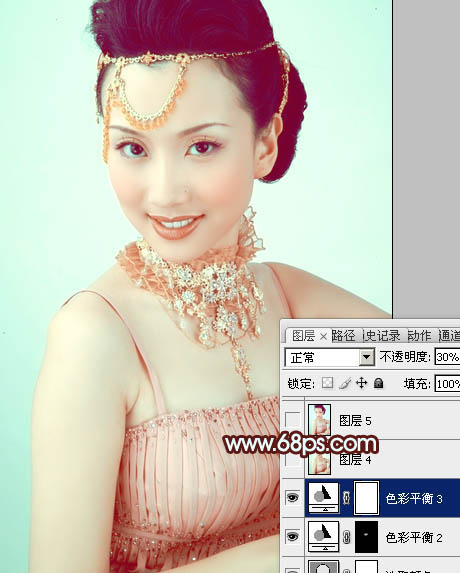 Photoshop调出人物图片甜美的粉青色