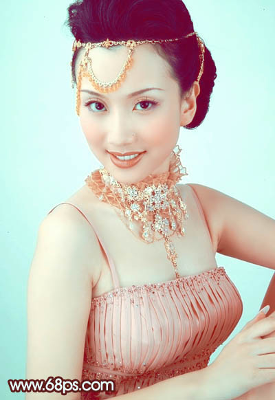 Photoshop调出人物图片甜美的粉青色