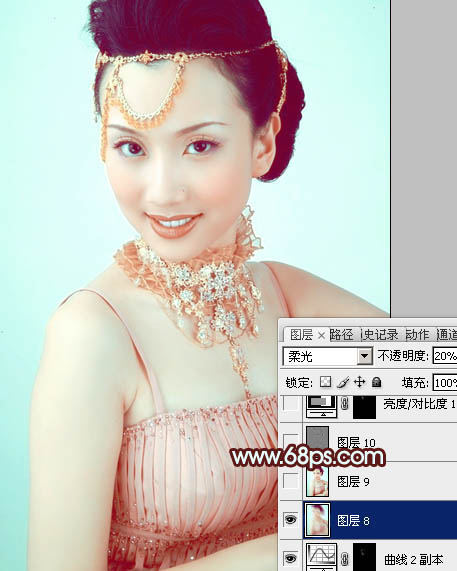 Photoshop调出人物图片甜美的粉青色