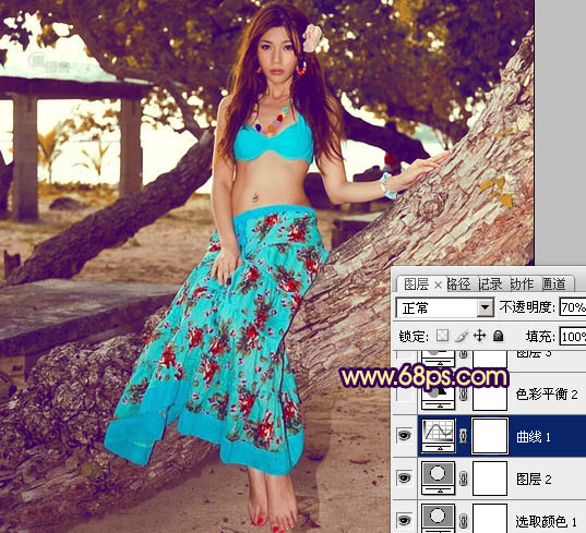 Photoshop将树林女孩图片调出柔美的暗调暖色调