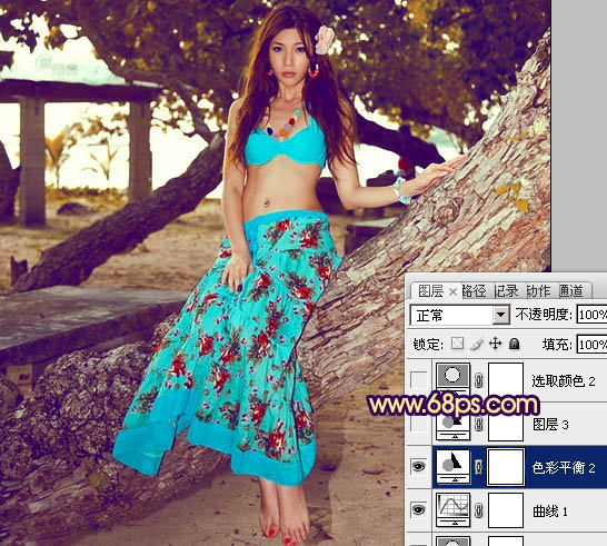 Photoshop将树林女孩图片调出柔美的暗调暖色调